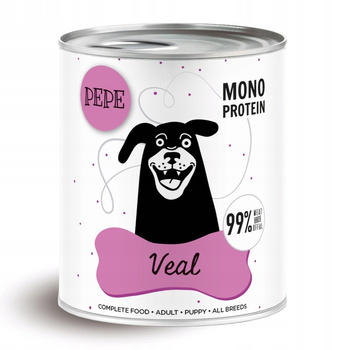 PAKA ZWIERZAKA KARMA DLA PSA SZCZENIĄT PEPE MONOPROTEIN VEAL CIELĘCINA 800g