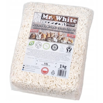 MR. WHITE PLUSH WIÓRKI PLUSZOWE CELULOZOWE PODŁOŻE PODŚCIÓŁKA GRYZONI KRÓLIKÓW 15L 1kg
