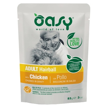 OASY CHUNKS IN GRAVY HAIRBALL MOKRA KARMA DLA KOTA KURCZAK W SOSIE SASZETKA 85g