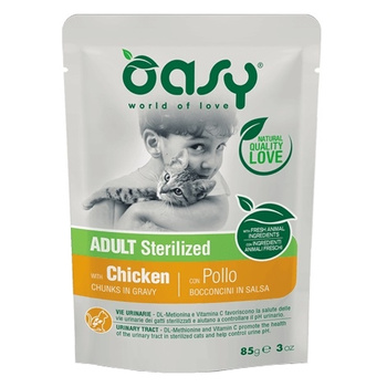 OASY CHUNKS IN GRAVY STERILIZED MOKRA KARMA DLA KOTA STERYLIZOWANEGO KURCZAK W SOSIE SASZETKA 85g