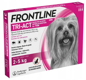 FRONTLINE TRI-ACT XS FIPRONIL PERMETRYNA KROPLE NA PCHŁY KLESZCZE DLA PSÓW 2-5kg PIPETKI 3x0,5ml