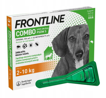 FRONTLINE COMBO SPOT-ON S FIPRONIL KROPLE NA PCHŁY KLESZCZE DLA PSÓW 2-10kg PIPETKI 3x0,67ml
