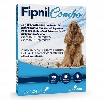 APTUS FIPNIL COMBO M KROPLE NA PCHŁY KLESZCZE DLA ŚREDNICH PSÓW 10-20kg PIPETY 3x1,34ml