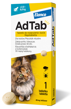 ADTAB 48mg TABLETKA DLA KOTA NA PCHŁY KLESZCZE NA 30 dni 2-8kg