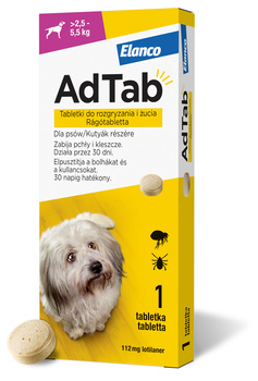 ADTAB 112mg TABLETKA DLA PSA NA PCHŁY KLESZCZE NA 30 dni 2,5-5kg