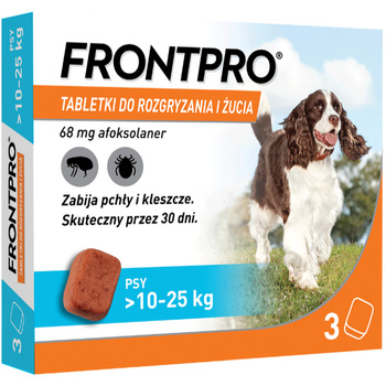 FRONTPRO TABLETKI SMAKOWE NA PCHŁY I KLESZCZE DLA PSÓW 10-25kg 3szt.