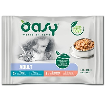 OASY CHUNKS IN GRAVY MOKRA KARMA DLA KOTA ŁOSOŚ TUŃCZYK MULTIPACK 4x85g