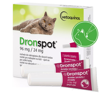VETOQUINOL DRONSPOT KROPLE NA ROBAKI DO NAKRAPIANIA DUŻYCH KOTÓW 5-8kg, 2 PIPETKI 1,12ml