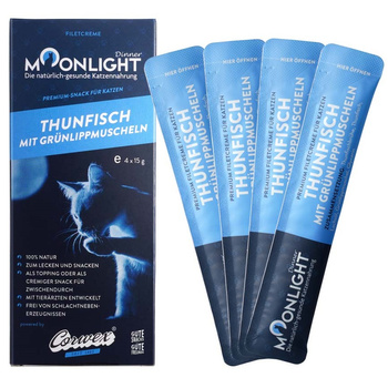 MOONLIGHT DINNER CREME SOS POLEWA PRZYSMAK DLA KOTA TUŃCZYK I OMUŁEK ZIELONOWARGOWY 4x15g
