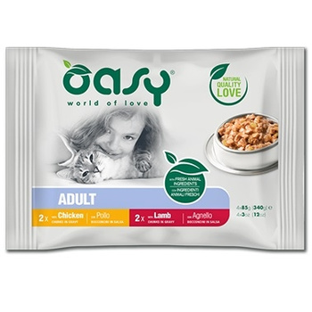 OASY CHUNKS IN GRAVY MOKRA KARMA DLA KOTA KURCZAK JAGNIĘCINA MULTIPACK 4x85g