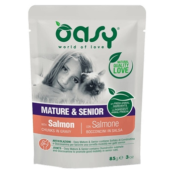 OASY CHUNKS IN GRAVY SENIOR MOKRA KARMA DLA KOTA ŁOSOŚ W SOSIE SASZETKA 85g