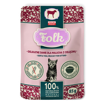  KARMA MOKRA DLA KOCIĄT FOLK KITTEN PEŁNOPORCJOWE DANIE Z CIELĘCINY SASZETKA 85g