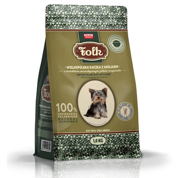KARMA SUCHA DLA PSA RASY MAŁE PEŁNOPORCJOWA FOLK MINI KACZKA KRÓLIK JABŁKA MAJERANEK 1,6kg