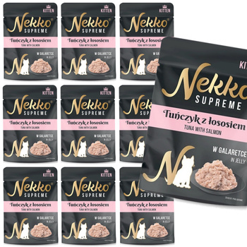 NEKKO SUPREME KITTEN MOKRA KARMA DLA KOCIĄT TUŃCZYK ŁOSOŚ W GALARETCE 10x70g