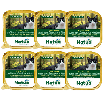 NATUA COUNTRY STERILIZED MOKRA KARMA DLA KOTA STERYLIZOWANEGO PASZTET INDYK I WARZYWA 6x100g