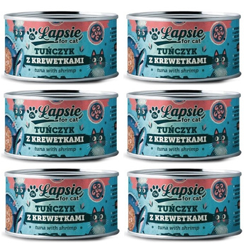  ŁAPSIE FOR CAT MOKRA KARMA DLA KOTA TUŃCZYK Z KREWETKAMI W BULIONIE PUSZKA 6x80g