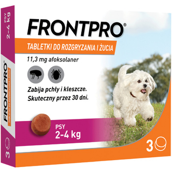 FRONTPRO TABLETKI SMAKOWE DO ŻUCIA NA PCHŁY I KLESZCZE DLA PSA 2-4kg 3szt