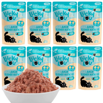 LUCKY LOU LIFESTAGE KITTEN MOKRA KARMA DLA KOCIĄT DRÓB PSTRĄG 8x125g