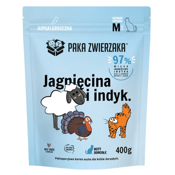 PAKA ZWIERZAKA KARMA DLA KOTA PEŁNOPORCJOWA M JAGNIĘCINA INDYK 400g