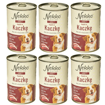 NEKKO MOKRA KARMA DLA PSA ADULT KACZKA MALINY NASIONA CHIA 6x400g