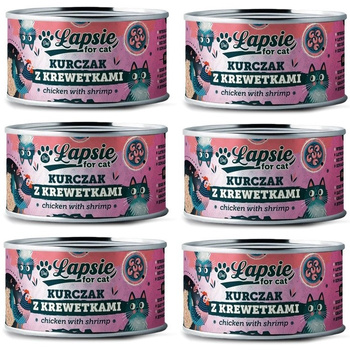 ŁAPSIE FOR CAT MOKRA KARMA DLA KOTA KURCZAK Z KREWETKAMI W BULIONIE PUSZKA 6x80g