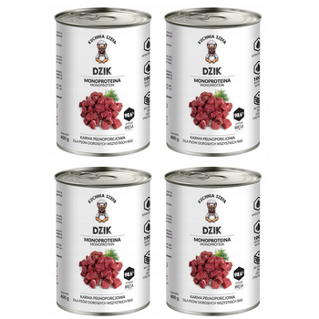 KUCHNIA SZEFA MOKRA KARMA DLA PSA MONOPROTEINOWA DZIK 4x400g