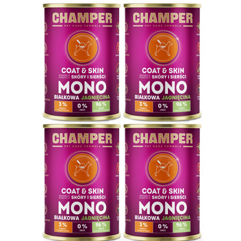 CHAMPER DLA PSA MONOBIAŁKOWA MOKRA KARMA DLA PSÓW COAT & SKIN JAGNIĘCINA 4x400g