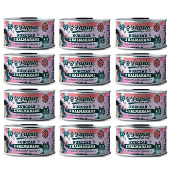 ŁAPSIE FOR CAT MOKRA KARMA DLA KOTA KURCZAK Z KALMARAMI W BULIONIE PUSZKA 12x80g