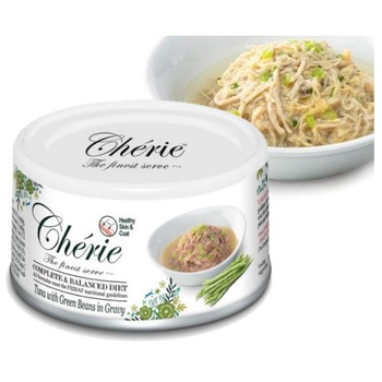 PETTRIC CHERIE TUŃCZYK ZIELONA FASOLA MOKRA KARMA SOS DLA KOTA PUSZKA 80g
