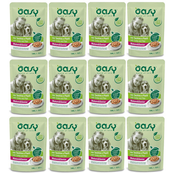 OASY STRIPS IN GRAVY MATURE SENIOR MOKRA KARMA DLA STARSZEGO PSA INDYK Z GROSZKIEM 12x100g