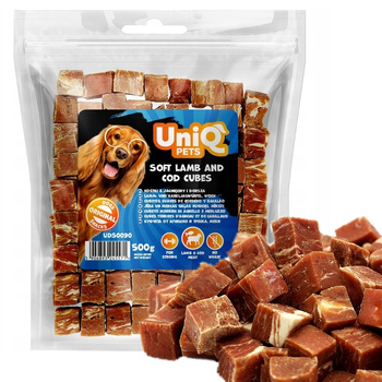 UNIQ PETS MIĘKKIE KOSTKI Z JAGNIĘCINY I DORSZA MIĘSNY PRZYSMAK DLA PSA 500g