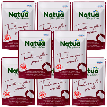 NATUA NATURAL MOKRA KARMA DLA KOTÓW TUŃCZYK I KURCZAK Z SZYNKĄ W GALARETCE SASZETKA KOTA 8x70g