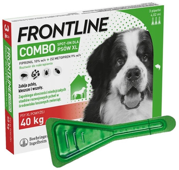 FRONTLINE COMBO SPOT-ON XL FIPRONIL KROPLE NA PCHŁY KLESZCZE DLA PSÓW POWYŻEJ 40kg PIPETKI 3x4,02ml