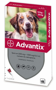 BAYER ADVANTIX KROPLE NA KLESZCZE PSÓW 10-25kg 4x2,5ml