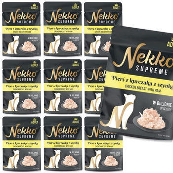 NEKKO SUPREME MOKRA KARMA DLA KOTA PIERŚ KURCZAKA SZYNKA W BULIONIE 10x70g