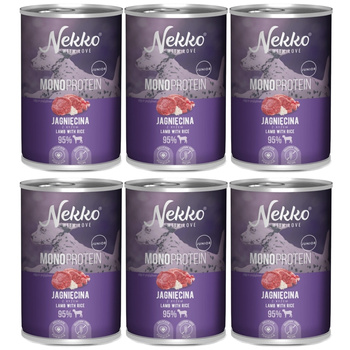 NEKKO MONOPROTEIN JUNIOR MOKRA KARMA DLA SZCZENIĄT JAGNIĘCINA Z RYŻEM 6x400g