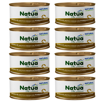 NATUA NATURAL MOKRA KARMA DLA KOTA KURCZAK PIERŚ I UDKA Z SEREM W BULIONIE PUSZKA 8x85g