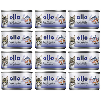 OLLO nr4 MOKRA KARMA W PUSZCE DLA KOTA KOCIĄT NATURALNA TUŃCZYK KURCZAK KAŁAMARNICA KREWETKI 12x70g