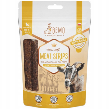 BEMO MEAT STRIPS PÓŁMIĘKKIE MIĘSNE KĄSKI PRZYSMAKI DLA PSA Z KOZY 180g