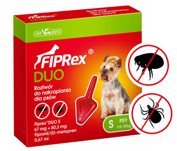 FIPREX DUO KROPLE NA KLESZCZE PCHŁY DLA PSA S 2-10kg