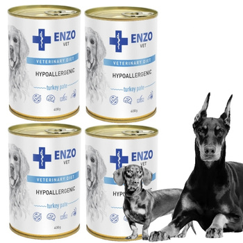 ENZO VET HYPOALLERGENIC PASZTET Z INDYKA KARMA DLA PSÓW Z WRAŻLIWYM UKŁADEM POKARMOWYM 4x400g