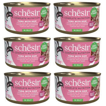 SCHESIR MOKRA KARMA DLA KOTA TUŃCZYK SZYNKA W GALARETCE PUSZKA 6x85g