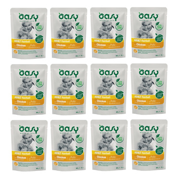OASY CHUNKS IN GRAVY HAIRBALL MOKRA KARMA DLA KOTA KURCZAK W SOSIE SASZETKA 12x85g
