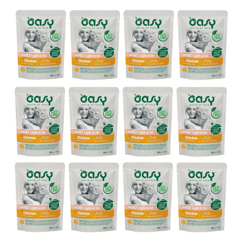 OASY CHUNKS IN GRAVY LIGHT IN FAT MOKRA KARMA DLA KOTA Z NADWAGĄ KURCZAK W SOSIE SASZETKA 12x85g
