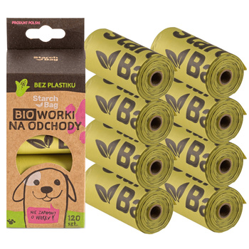 StarchBag WORKI NA ODCHODY PSA PSIE KUPY BIODEGRADOWALNE ZIELONE 21x32cm 120szt 8x15szt