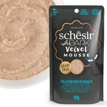 SCHESIR AFTER DARK VELVET MOUSSE MOKRA KARMA DLA KOTA MUS Z KURCZAKA Z JAJEM PRZEPIÓRCZYM SASZETKA 80g