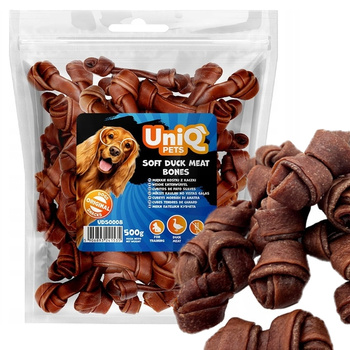 UNIQ PETS MIĘKKIE KOSTKI WĘZEŁKI Z KACZKI MIĘSNY PRZYSMAK DLA PSA 500g