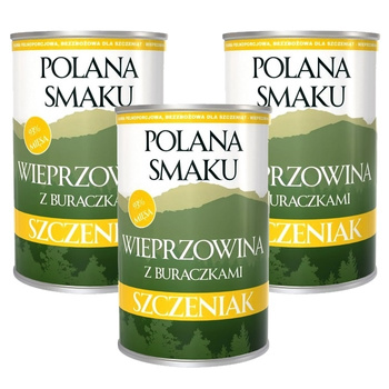 POLANA SMAKU KARMA DLA SZCZENIĄT MOKRA WIEPRZOWINA Z BURACZKAMI 3x400g