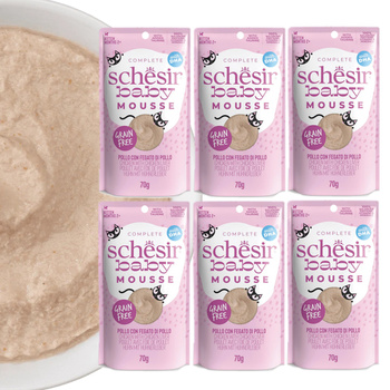 SCHESIR BABY MOUSSE MOKRA KARMA DLA KOCIĄT MUS Z KURCZAKA I WĄTRÓBKI 6x70g