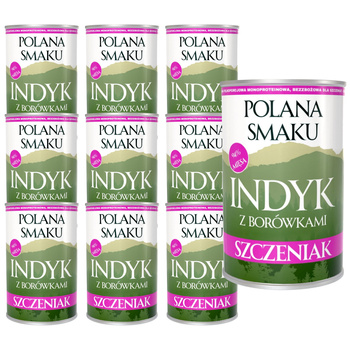  POLANA SMAKU KARMA DLA SZCZENIĄT MOKRA INDYK Z BORÓWKAMI 10x400g